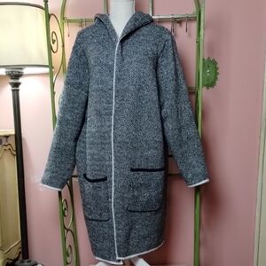 SHEIN Black and White Hooded Teddy Jacket